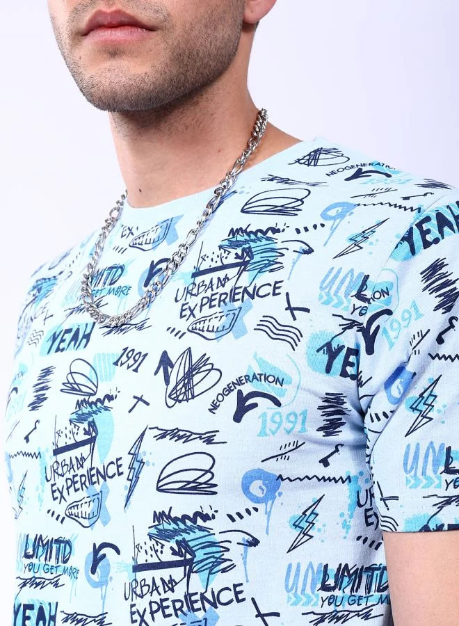 The Indian Garage Co Men Slim Fit Abstract Printed Round Neck Tshirt