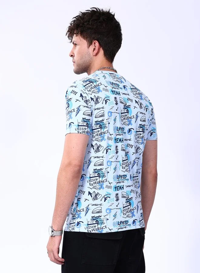 The Indian Garage Co Men Slim Fit Abstract Printed Round Neck Tshirt