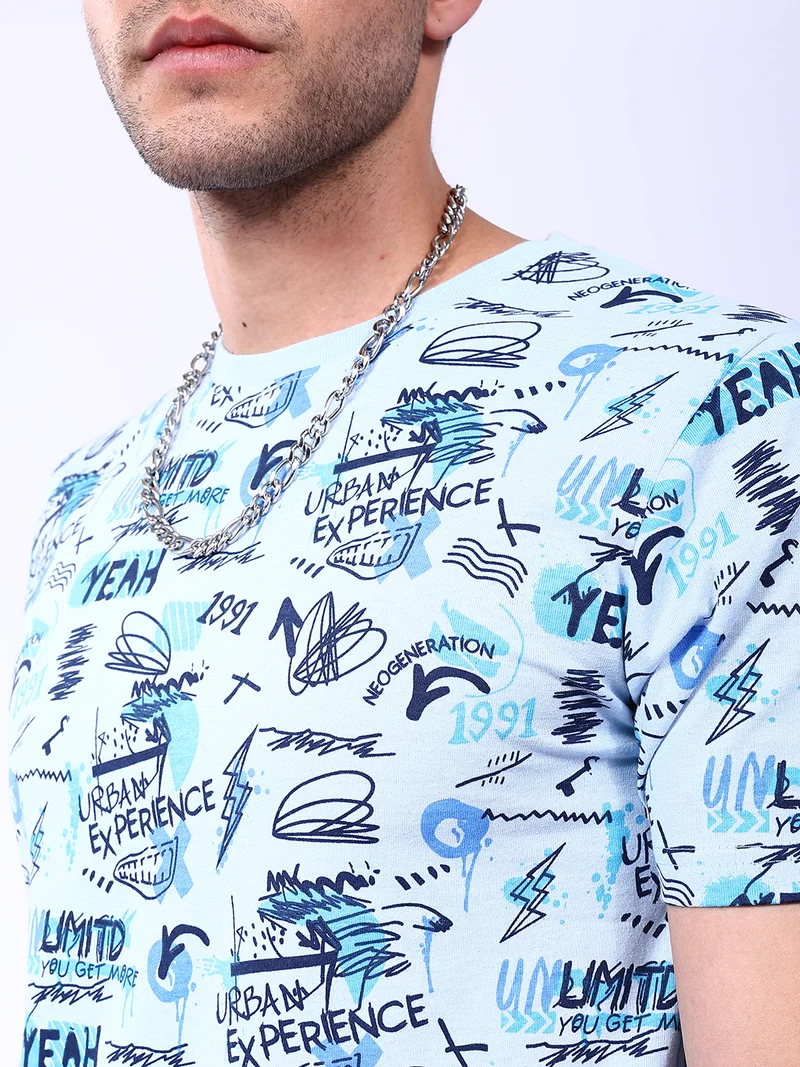 The Indian Garage Co Men Slim Fit Abstract Printed Round Neck Tshirt