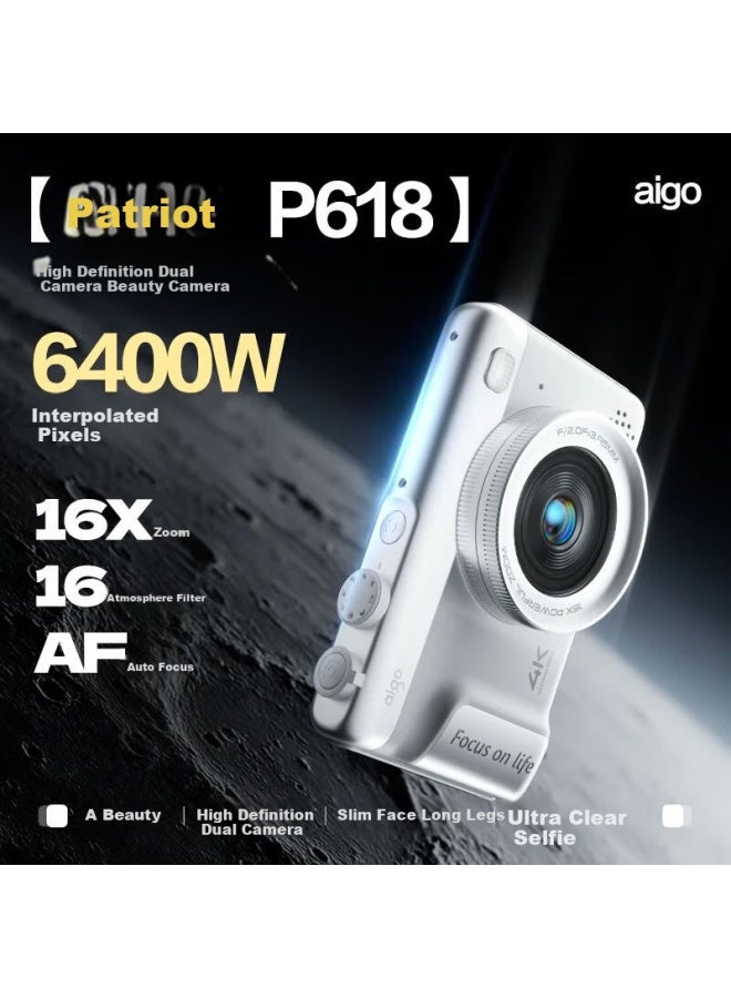 Aigo P618 Dual Rear Cameras Selfie Student Digital Camera Birthday Gift For Girls, Entry-level Campus Travel Mirrorless Camera Vlog Alternative Ccd White 64gb Wide-angle Lens - Image 3