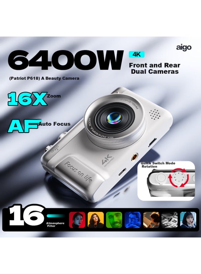 Aigo P618 Dual Rear Cameras Selfie Student Digital Camera Birthday Gift For Girls, Entry-level Campus Travel Mirrorless Camera Vlog Alternative Ccd White 64gb Wide-angle Lens - Image 5