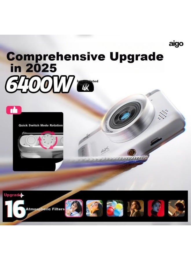 Aigo P618 Dual Rear Cameras Selfie Student Digital Camera Birthday Gift For Girls, Entry-level Campus Travel Mirrorless Camera Vlog Alternative Ccd White 64gb Wide-angle Lens - Image 2