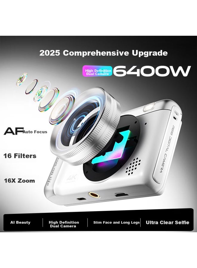 Aigo P618 Dual Rear Cameras Selfie Student Digital Camera Birthday Gift For Girls, Entry-level Campus Travel Mirrorless Camera Vlog Alternative Ccd White 64gb Wide-angle Lens - Image 1