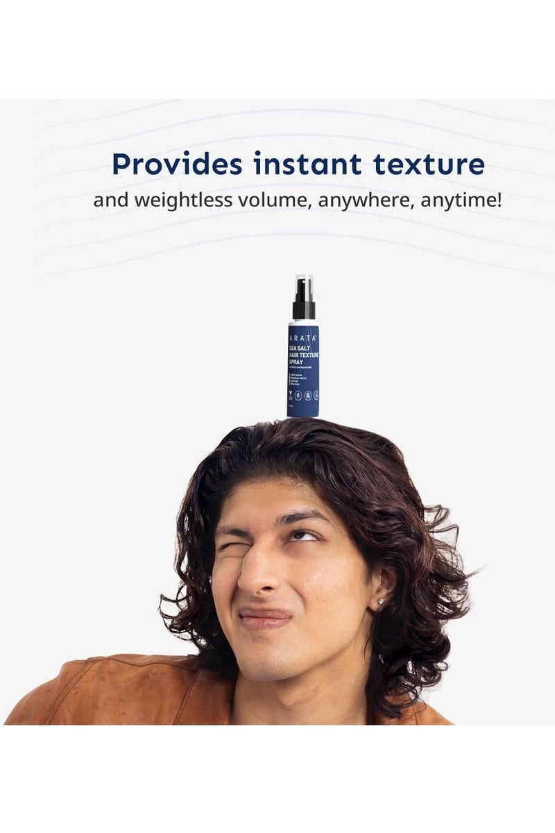 أراتا بخاخ أراتا لترطيب الشعر بملح البحر - ٥٠ مل | مع النياسيناميد والبيوتين | لكثافة فورية، وملمس ناعم، وتموجات شعر طبيعية | لمسة نهائية غير لامعة | للرجال والنساء | مناسب لجميع أنواع الشعر - Image 3