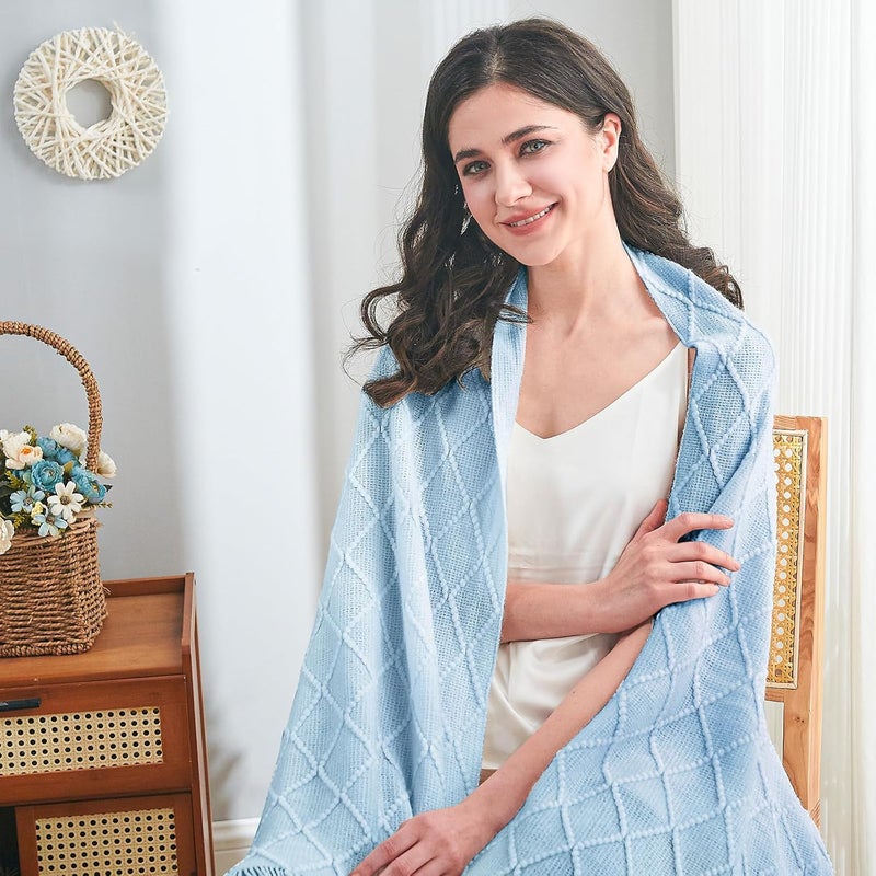 inhand Knitted Throw Blanket for Couch and Bed, Soft Living Room Home Decor Knitted Blanket with Tassel, Outdoor Lightweight Breathable Summer Blanket, Farmhouse Warm Woven Decorative, 50"x60" - Image 2