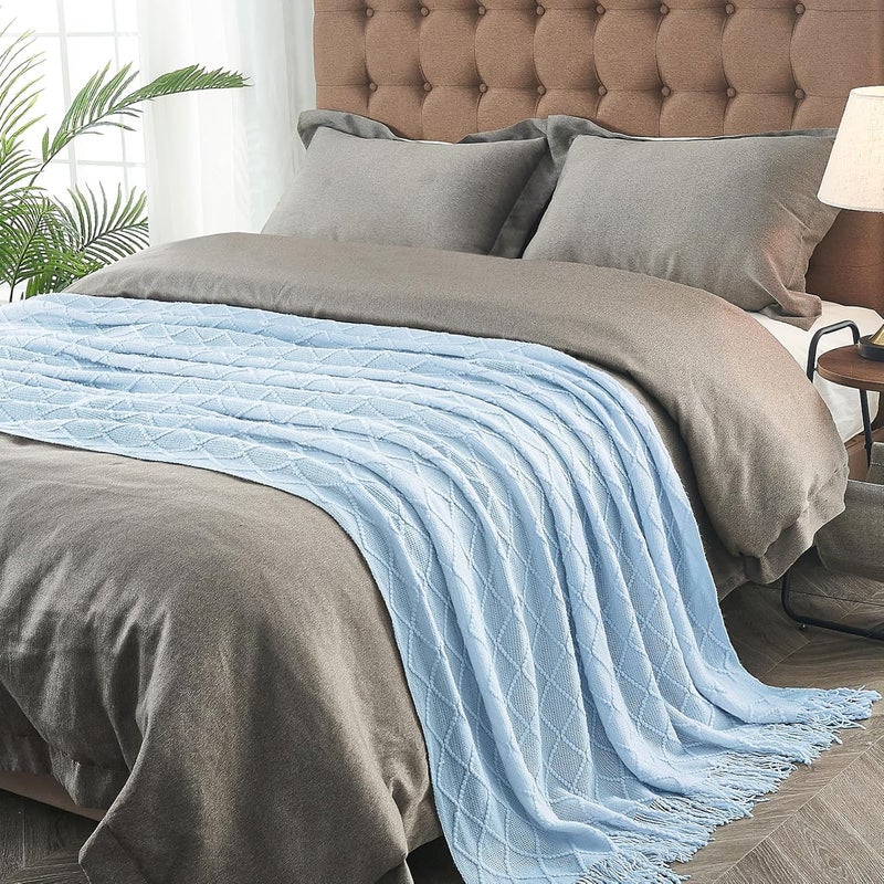 inhand Knitted Throw Blanket for Couch and Bed, Soft Living Room Home Decor Knitted Blanket with Tassel, Outdoor Lightweight Breathable Summer Blanket, Farmhouse Warm Woven Decorative, 50"x60" - Image 4