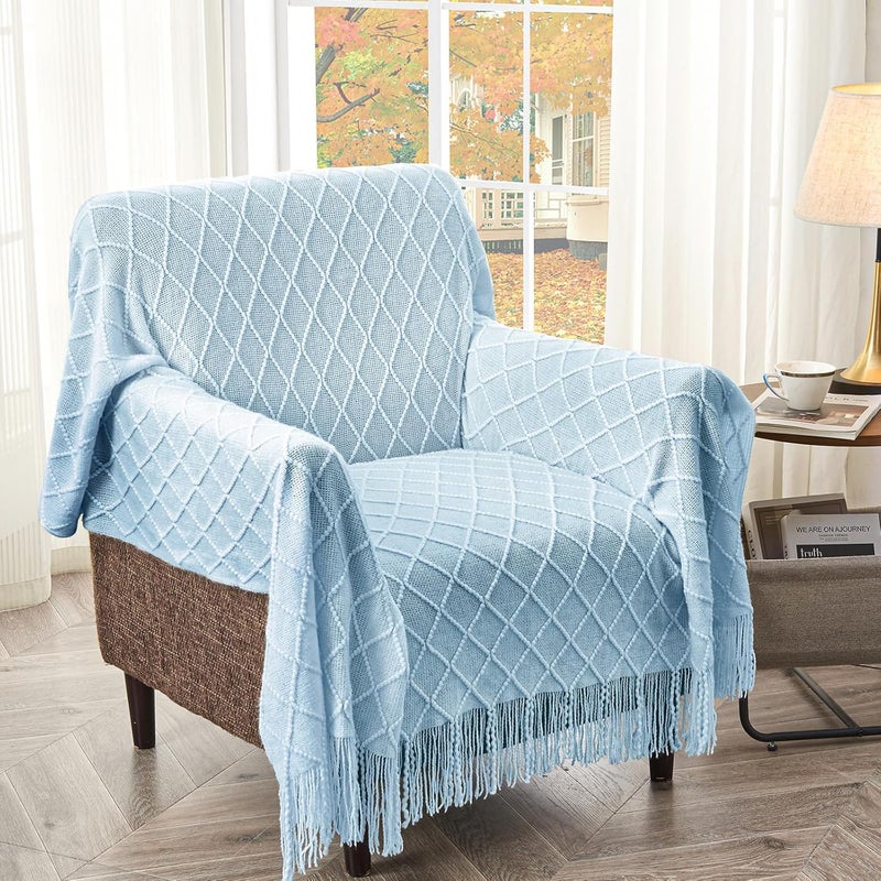 inhand Knitted Throw Blanket for Couch and Bed, Soft Living Room Home Decor Knitted Blanket with Tassel, Outdoor Lightweight Breathable Summer Blanket, Farmhouse Warm Woven Decorative, 50"x60" - Image 5