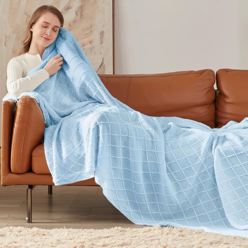 inhand Knitted Throw Blanket for Couch and Bed, Soft Living Room Home Decor Knitted Blanket with Tassel, Outdoor Lightweight Breathable Summer Blanket, Farmhouse Warm Woven Decorative, 50"x60" - Image 3