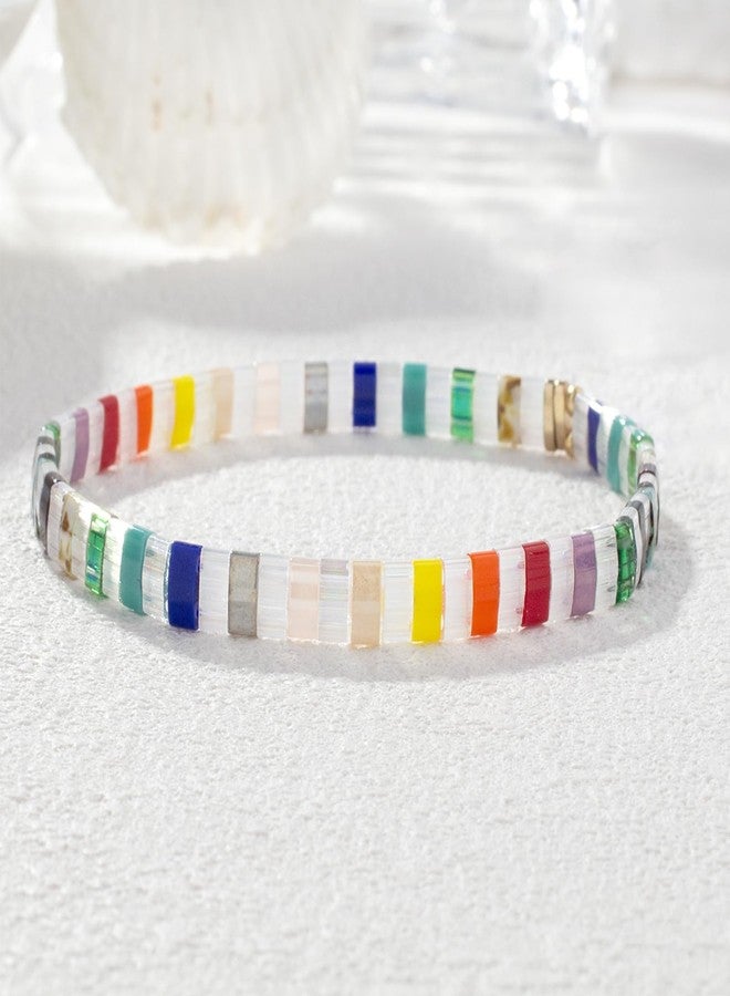 KELITCH Rainbow Stretch Bracelets Elastic Friendship Bracelets Boho Summer Beach Jewelry - 01F - Image 2