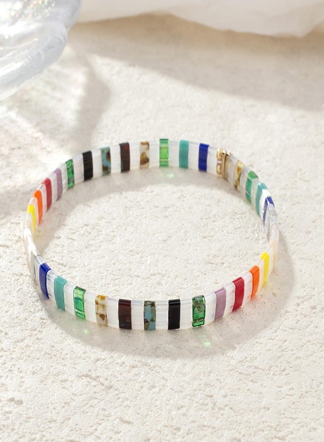 KELITCH Rainbow Stretch Bracelets Elastic Friendship Bracelets Boho Summer Beach Jewelry - 01F - Image 3