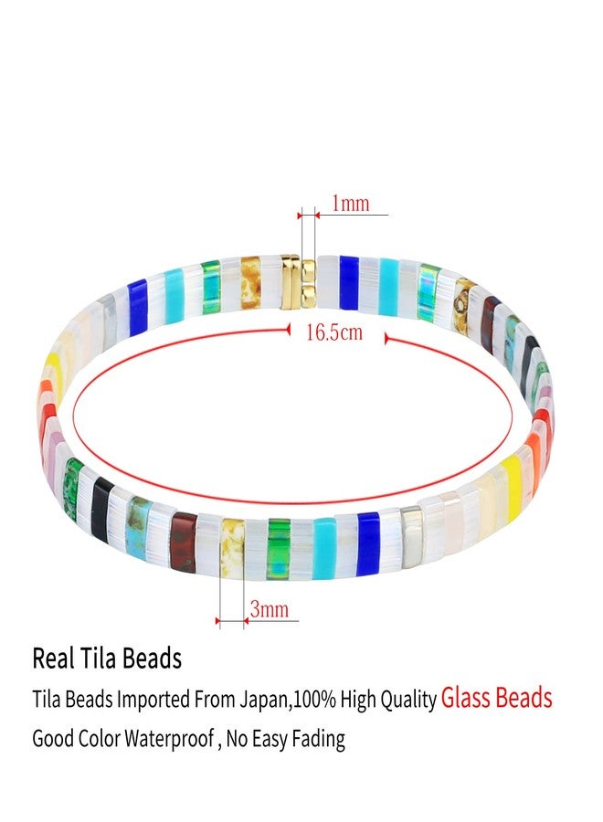 KELITCH Rainbow Stretch Bracelets Elastic Friendship Bracelets Boho Summer Beach Jewelry - 01F - Image 4
