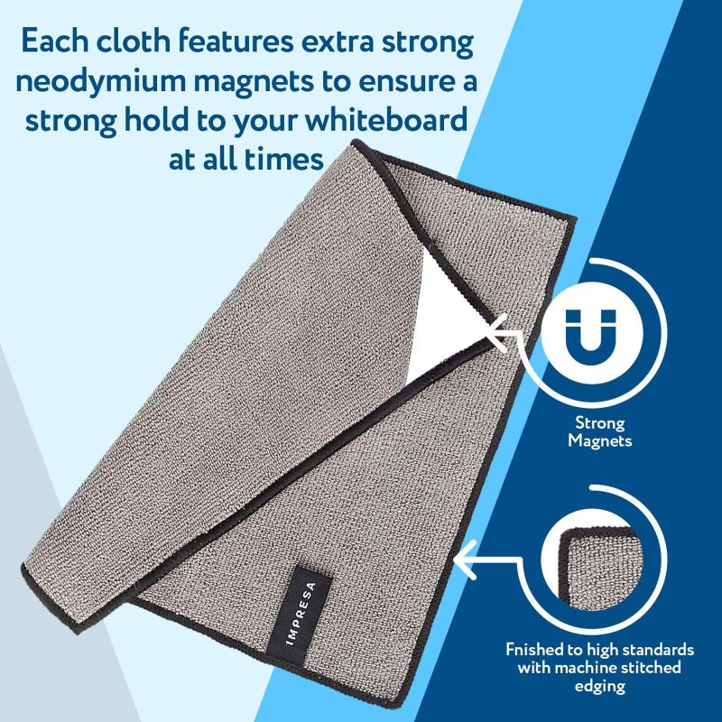 IMPRESA Magnetic Microfiber Dry Erase Cloth Erasers - 10 in x 10 in, Pack of 4, White - Streak-Free Whiteboard Eraser - Strong Magnetic Grip Dry Erase Board Cleaner - Machine-Stitched Microfiber Cloth - Image 4