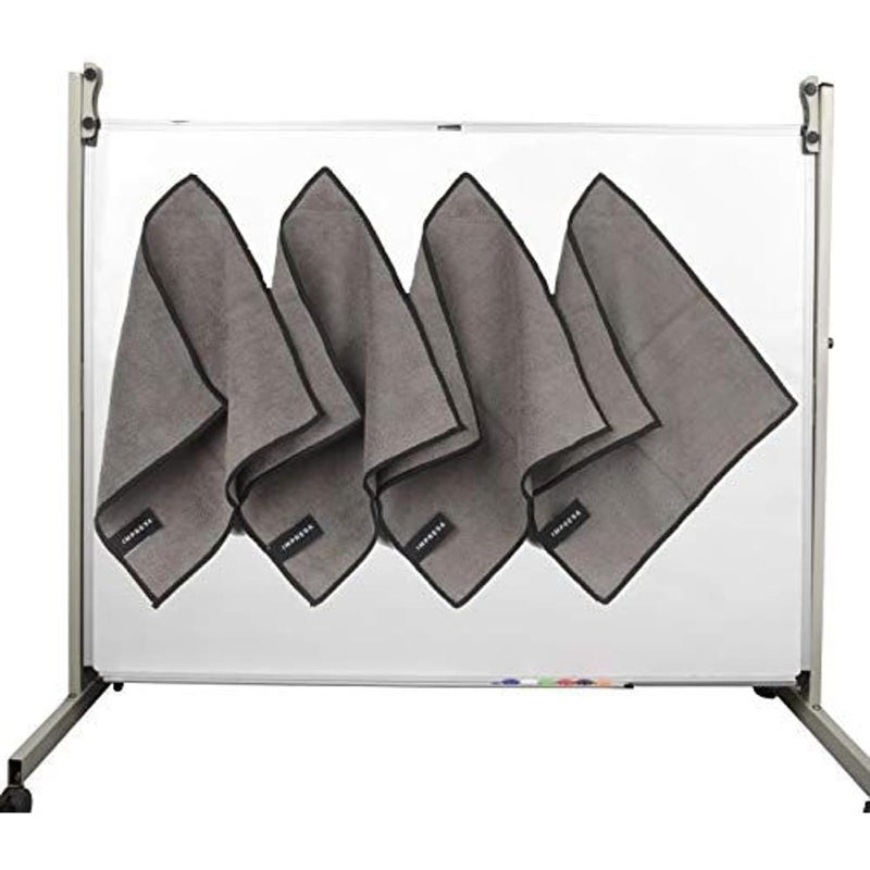 IMPRESA Magnetic Microfiber Dry Erase Cloth Erasers - 10 in x 10 in, Pack of 4, White - Streak-Free Whiteboard Eraser - Strong Magnetic Grip Dry Erase Board Cleaner - Machine-Stitched Microfiber Cloth - Image 1