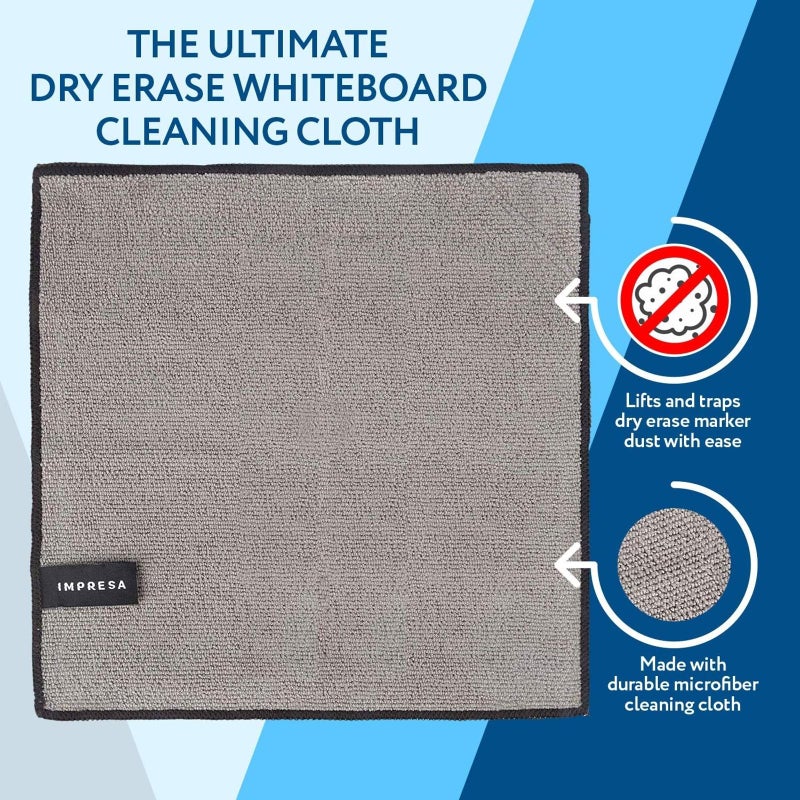 IMPRESA Magnetic Microfiber Dry Erase Cloth Erasers - 10 in x 10 in, Pack of 4, White - Streak-Free Whiteboard Eraser - Strong Magnetic Grip Dry Erase Board Cleaner - Machine-Stitched Microfiber Cloth - Image 3