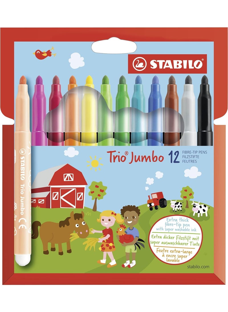 STABILO ExtraThick FiberTip Pen  STABILO Trio Jumbo  Pack of 12  Assorted Colors  - Image 1