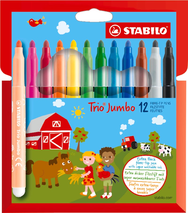 STABILO ExtraThick FiberTip Pen STABILO Trio Jumbo Pack of 12 Assorted Colors - Image 2