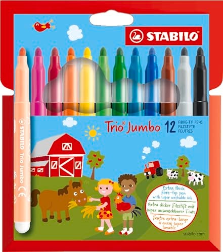 STABILO ExtraThick FiberTip Pen STABILO Trio Jumbo Pack of 12 Assorted Colors - Image 1