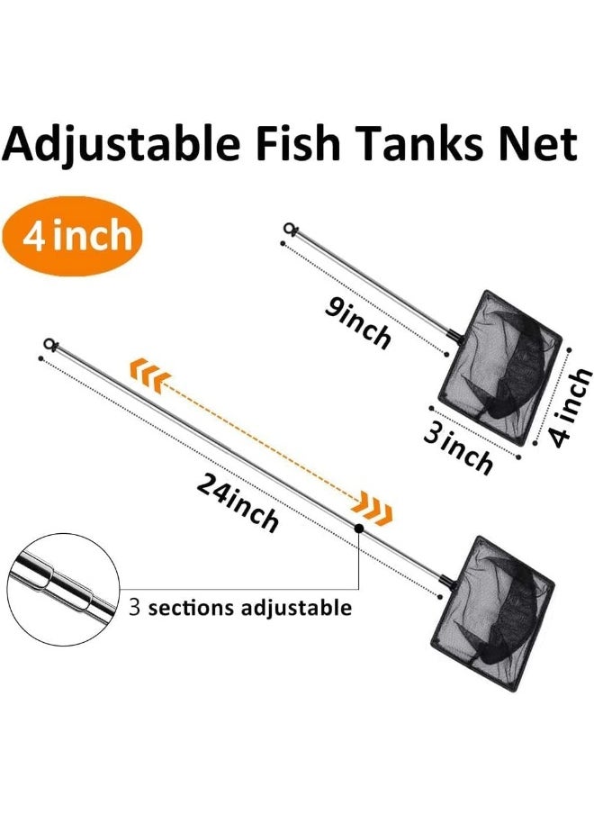 Coodipet Fish Net for Fish Tank, Fine Mesh Aquarium Net with 11-20 Inch Stainless Steel Long Handle, Extendable Fishing Tank Net for Fish Shrimp Tank, Pond, Creek (5 inch)