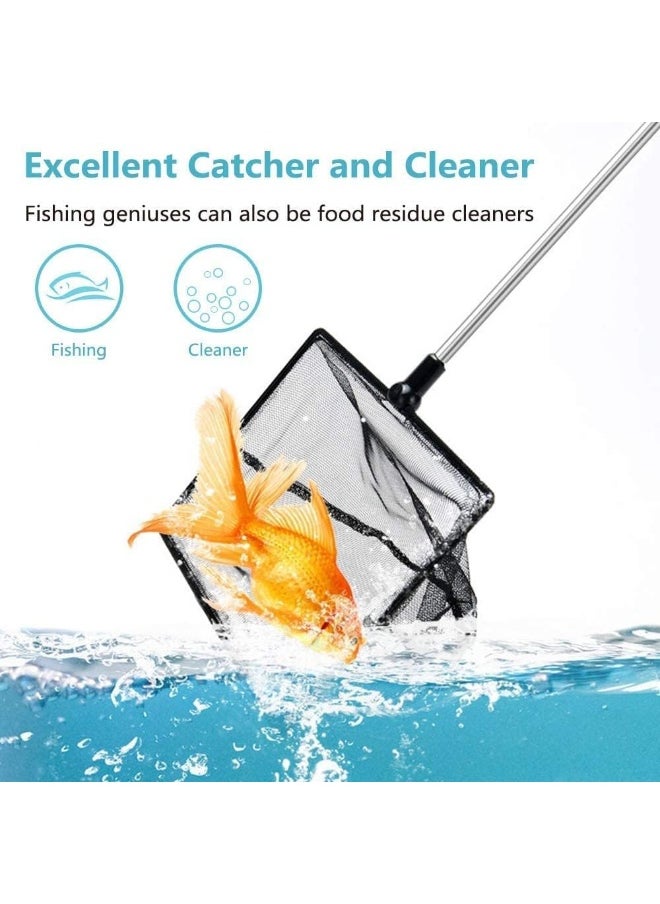 Coodipet Fish Net for Fish Tank, Fine Mesh Aquarium Net with 11-20 Inch Stainless Steel Long Handle, Extendable Fishing Tank Net for Fish Shrimp Tank, Pond, Creek (5 inch)