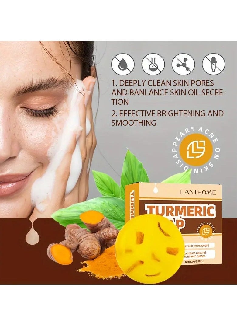 Lanthome 1 PC Turmeric Soap Bar for Glowing Skin - Moisturizing, Alcohol-Free with Shea Butter & Ginger Extract,, For Face & Body, Set  - Image 2