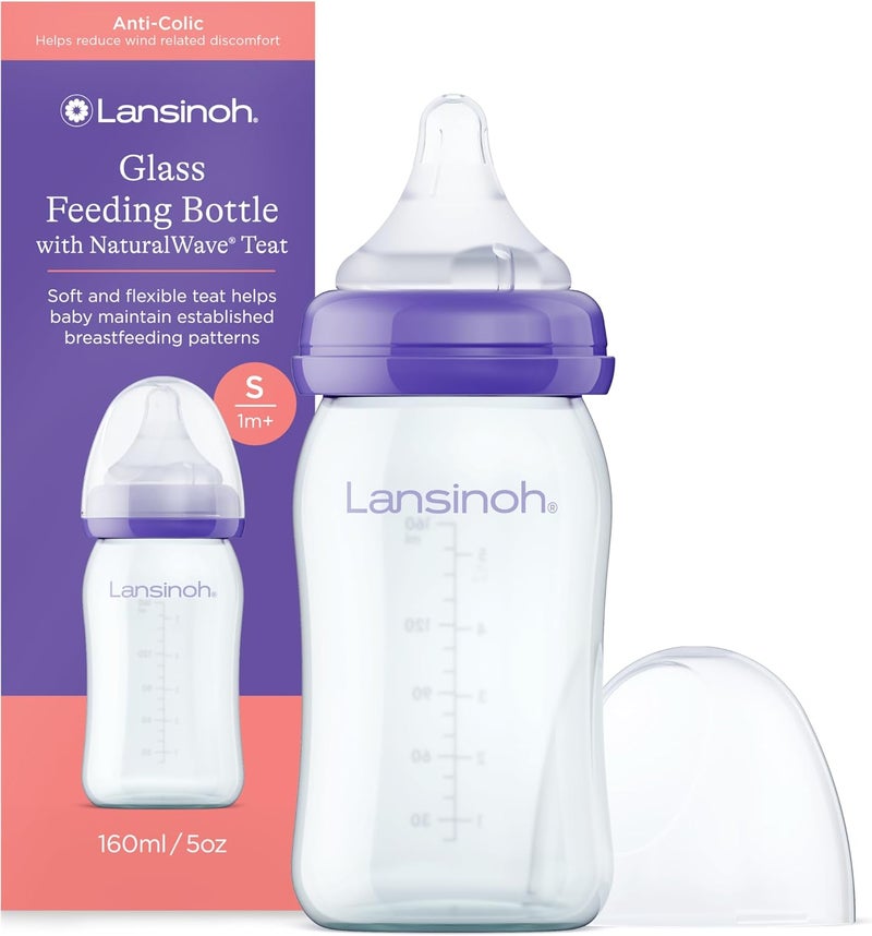 Lansinoh زجاجة حليب الأطفال من لانسينه مع حلمة ناتشورال ويف - 160 مل، مضادة للمغص، خالية من BPA، بنفسجي - Image 1