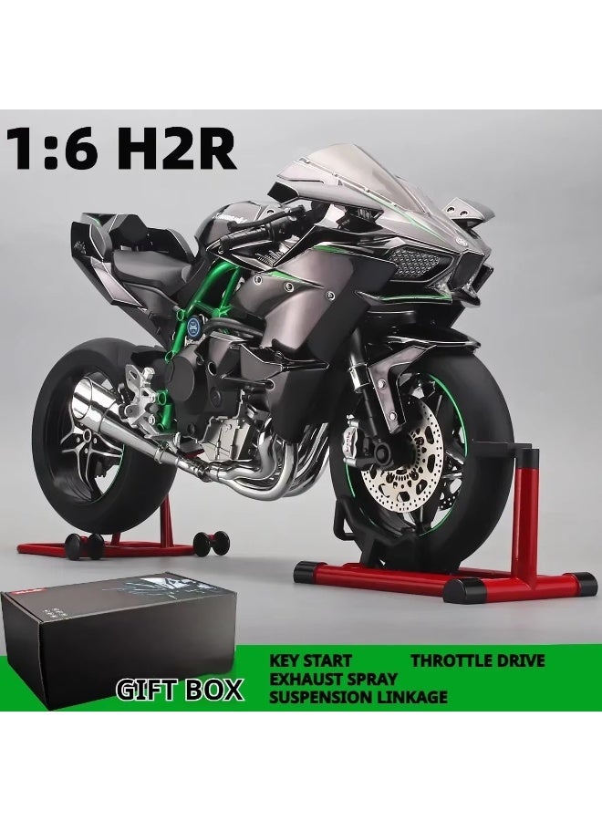 نموذج دراجة نارية كاواساكي H2R بمقياس 1:6، مصنوع من سبيكة معدنية، مزود بمفتاح تشغيل، وزخارف رائعة. - Image 1
