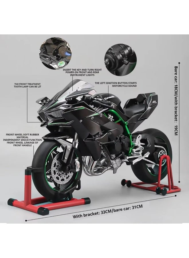 نموذج دراجة نارية كاواساكي H2R بمقياس 1:6، مصنوع من سبيكة معدنية، مزود بمفتاح تشغيل، وزخارف رائعة. - Image 3