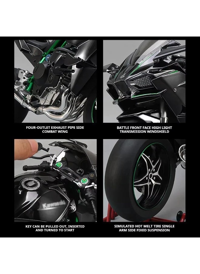 نموذج دراجة نارية كاواساكي H2R بمقياس 1:6، مصنوع من سبيكة معدنية، مزود بمفتاح تشغيل، وزخارف رائعة. - Image 5