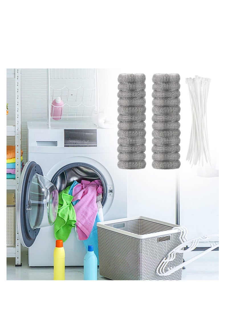 24 Pcs Lint Traps Washing Machine Stainless Steel Lint Snare Traps Laundry Mesh Washer Hose Filter with 24 Pcs Cable Ties Laundry Mesh Washer Sink Drain Hose Screen Filter  - Image 2