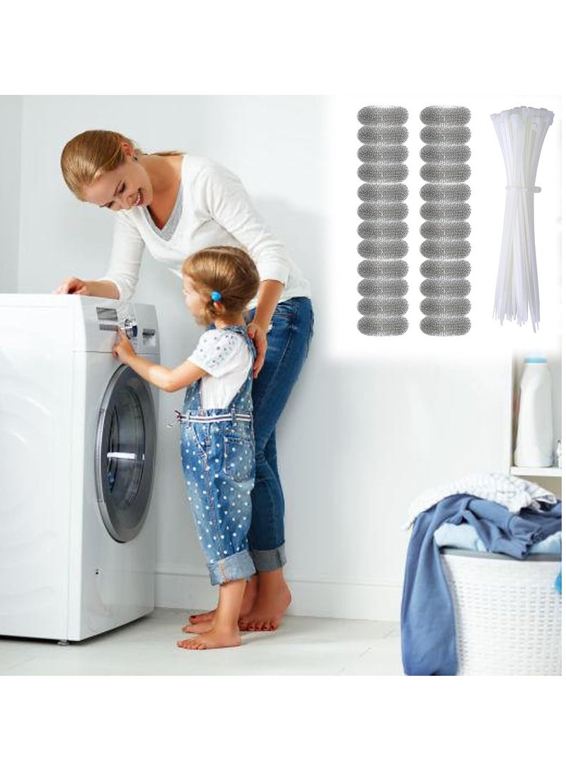24 Pcs Lint Traps Washing Machine Stainless Steel Lint Snare Traps Laundry Mesh Washer Hose Filter with 24 Pcs Cable Ties Laundry Mesh Washer Sink Drain Hose Screen Filter  - Image 1