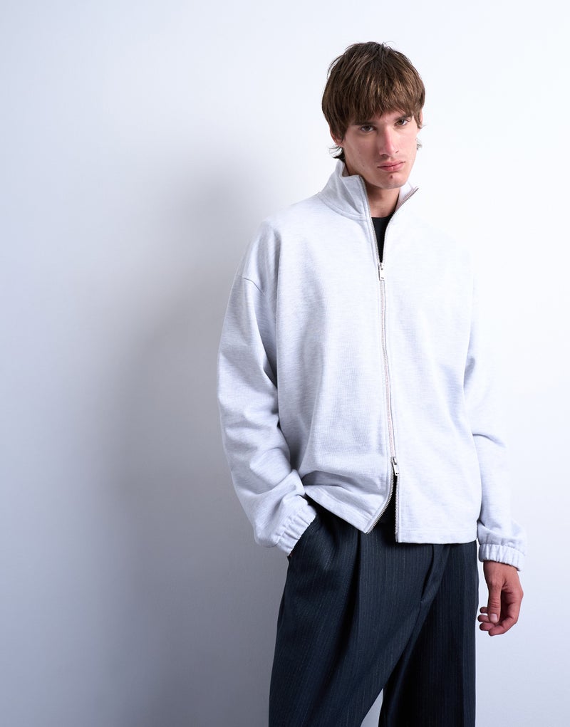 TOPMAN Oversized Fit Zip Through Funnel Neck Sweatshirt - Image 1