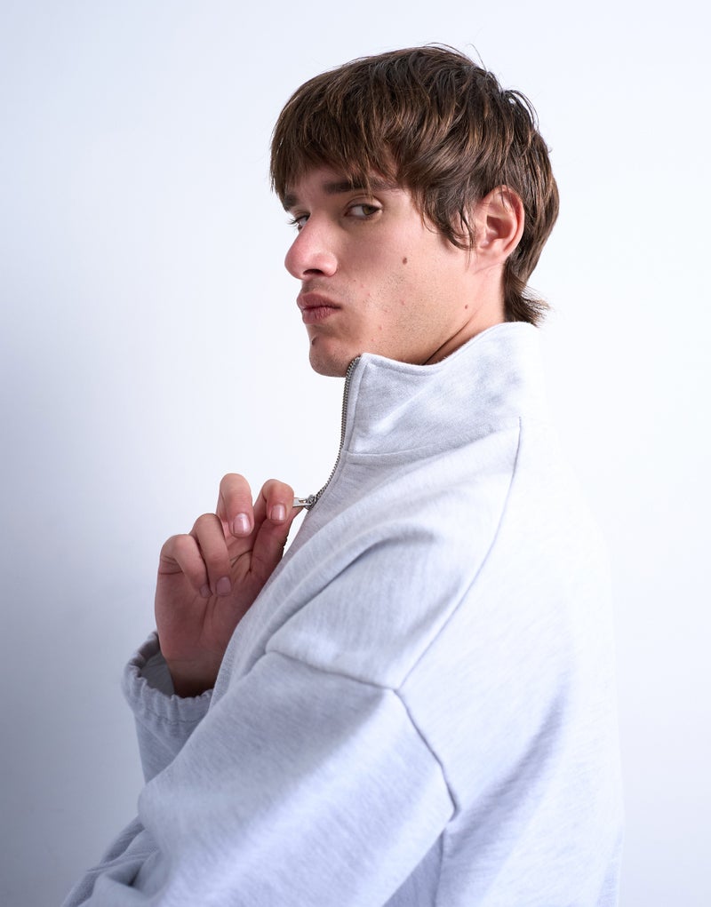 TOPMAN Oversized Fit Zip Through Funnel Neck Sweatshirt - Image 3