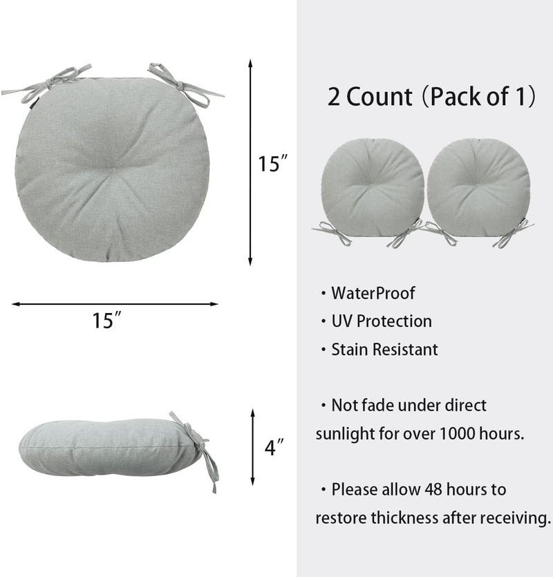 FUNHOME Bistro Chair Cushions 15 inch,Set of 2,Tufted Round Chair Cushions with Ties,15"x15"x4",Water Resistant Round Seat Cushion for Barstool Chairs,Patio Garden Kitchen Outdoor Furniture(Light Gray) - Image 5