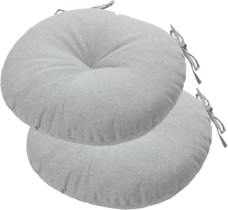 FUNHOME Bistro Chair Cushions 15 inch,Set of 2,Tufted Round Chair Cushions with Ties,15"x15"x4",Water Resistant Round Seat Cushion for Barstool Chairs,Patio Garden Kitchen Outdoor Furniture(Light Gray) - Image 1