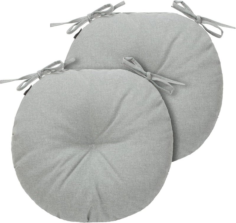 FUNHOME Bistro Chair Cushions 15 inch,Set of 2,Tufted Round Chair Cushions with Ties,15"x15"x4",Water Resistant Round Seat Cushion for Barstool Chairs,Patio Garden Kitchen Outdoor Furniture(Light Gray) - Image 2