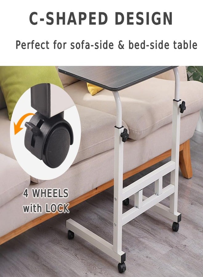 Japard Small Desk on Wheels, Mobile TV Tray Table Rolling Desk for Bed Sofa, Adjustable Height 23.6" Wide C-Shape Loadable 66lbs (Natural, 66 lbs Loadable) - Image 4