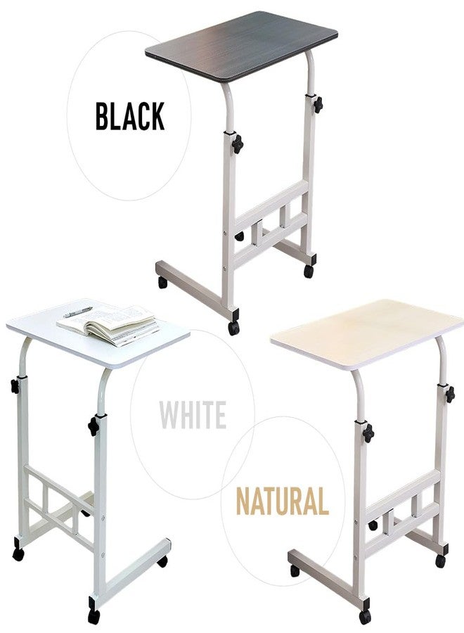Japard Small Desk on Wheels, Mobile TV Tray Table Rolling Desk for Bed Sofa, Adjustable Height 23.6" Wide C-Shape Loadable 66lbs (Natural, 66 lbs Loadable) - Image 5