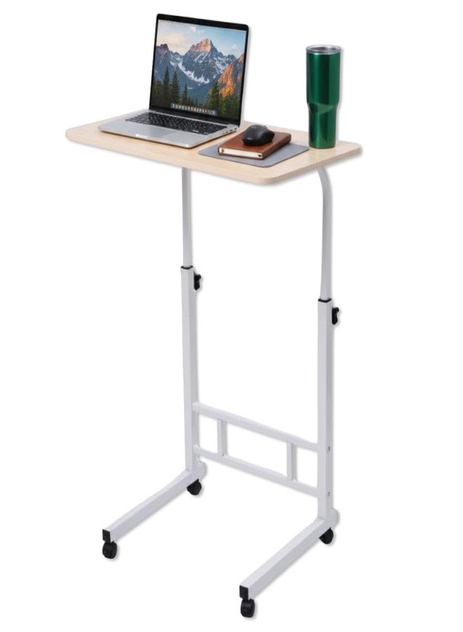 Japard Small Desk on Wheels, Mobile TV Tray Table Rolling Desk for Bed Sofa, Adjustable Height 23.6" Wide C-Shape Loadable 66lbs (Natural, 66 lbs Loadable) - Image 1