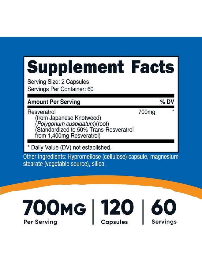 نيوتريكوست ريسفيراترول 700 مجم، 120 كبسولة - نباتي، خالٍ من الجلوتين، غير معدّل وراثيًا - Image 2