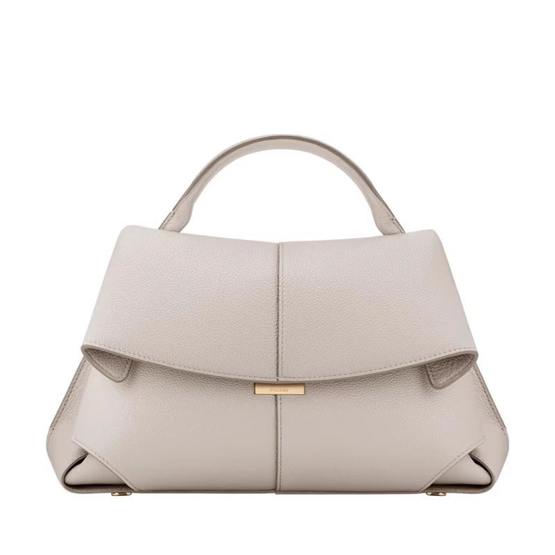 Cross-border polen smile bag French niche leather womens bag 2024 new MOKKI fashion shoulder handbag Powder pen white 