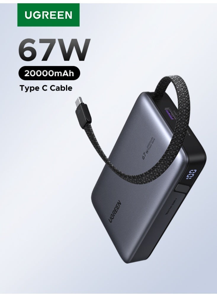 يو جرين Power Bank 20000mAh 67W Fast Charging 2C1A, Two-Way Cable, PD/SCP/UFCS Compatible, Xiaomi 67W Turbo Charge Supported, for iPhone 16/15/14, Samsung S25/S24, Huawei P60/Mate 60, iPad, MacBook, Portable - Image 1