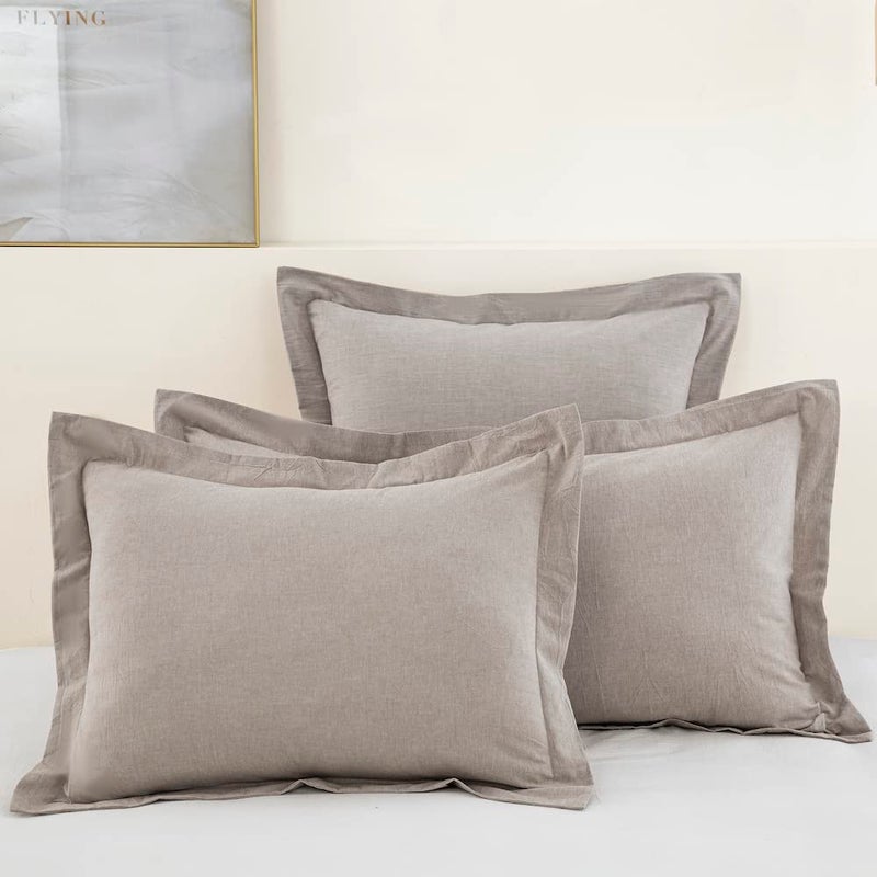 DAUAOTO Euro Shams Square Pillow Cushion Cover 2pc Set Washed Cotton 26x26 Super Soft DecorativeEuroBeige