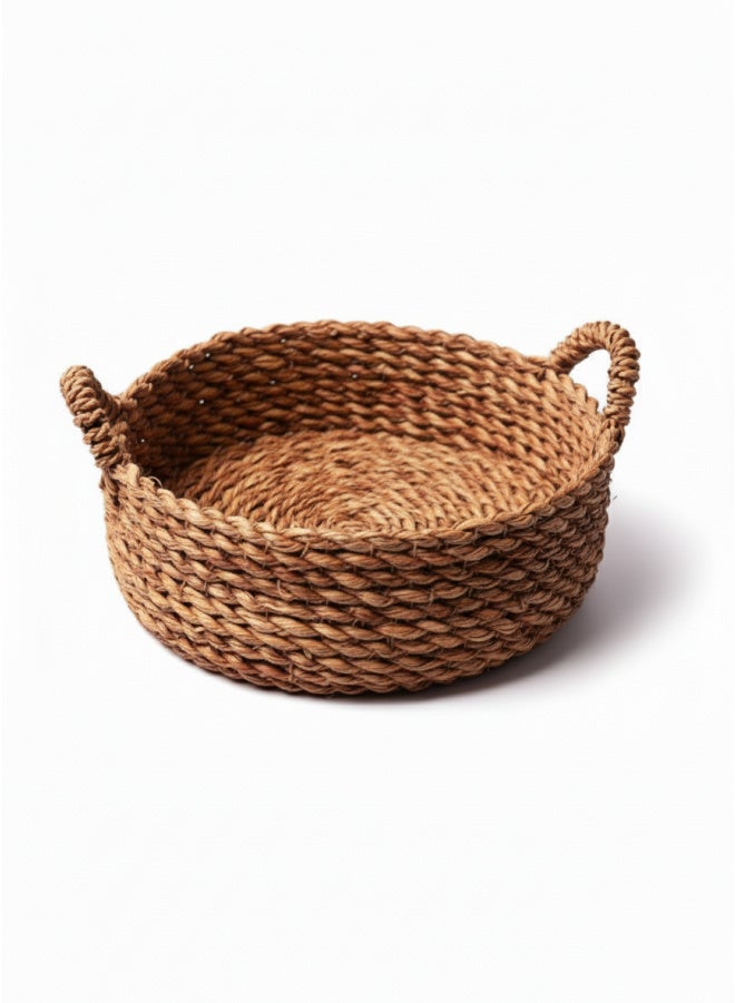 كذا هوم سلة تقديم من السعف منسوجة يدوياً بمقابض – صينية دائرية ريفية للخبز والفاكهة - Image 2