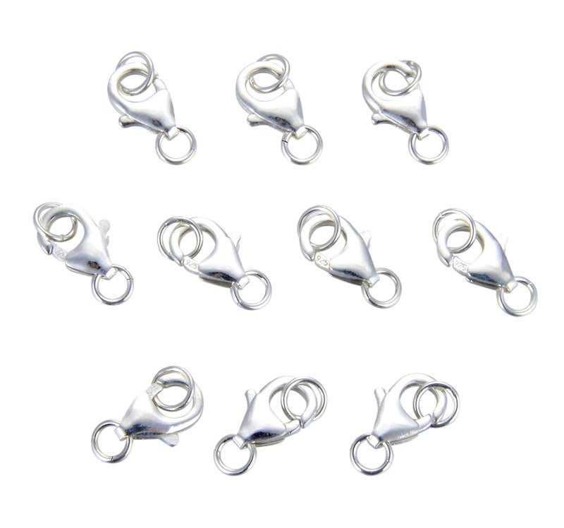 AD BEADS 10 Sets fine 925 Sterling Silver Safety Lobster Claws Clasp with Closed Jump Rings Connect Necklace or Bracelet Lobster 13mm