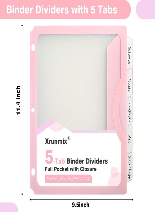 XRUNMIX 30 Counts Dividers for 3 Ring Binder, 5-Tabs Binder Dividers with Pocket for US Letter Size, 5 Pastel Recipe Binder Dividers with 1/5 Cut Tabs for Back to School/Office/Home, Pastel Color (6) - Image 2