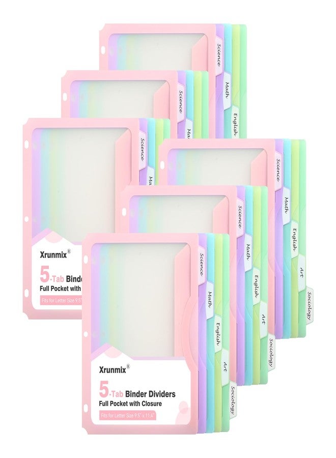 XRUNMIX 30 Counts Dividers for 3 Ring Binder, 5-Tabs Binder Dividers with Pocket for US Letter Size, 5 Pastel Recipe Binder Dividers with 1/5 Cut Tabs for Back to School/Office/Home, Pastel Color (6) - Image 1