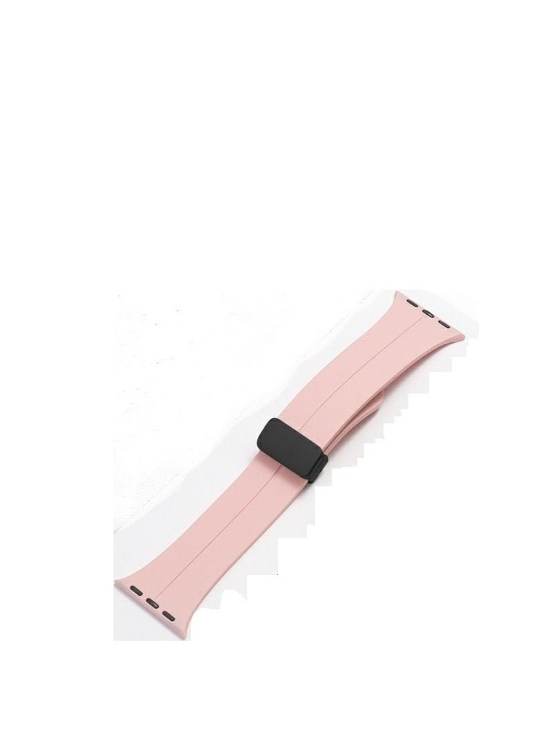 ووتش سوار مغناطيسي متوافق مع ساعة ابل مقاس 45 ملم، بتصميم رياضي ناعم من السيليكون متوافق مع سلسلة آي ووتش7/8 بينك - Image 1