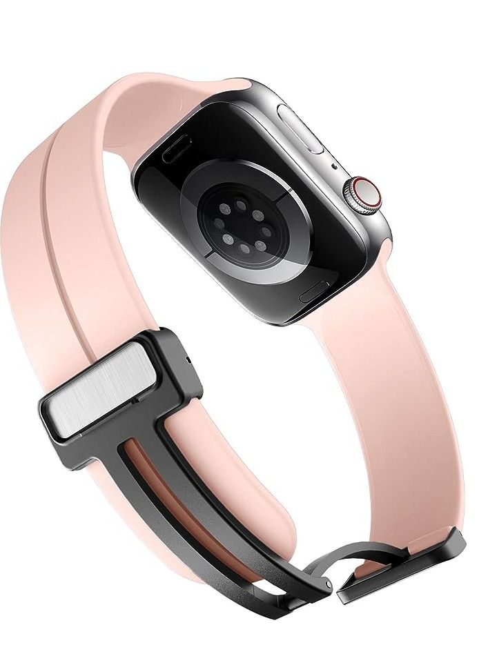 ووتش سوار مغناطيسي متوافق مع ساعة ابل مقاس 45 ملم، بتصميم رياضي ناعم من السيليكون متوافق مع سلسلة آي ووتش7/8 بينك - Image 2