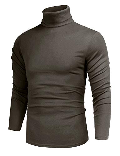Poriff Men's Slim Fit Long Sleeve Tops T-Shirt Knitted Pullover Turtleneck Sweater Brown L - Image 1