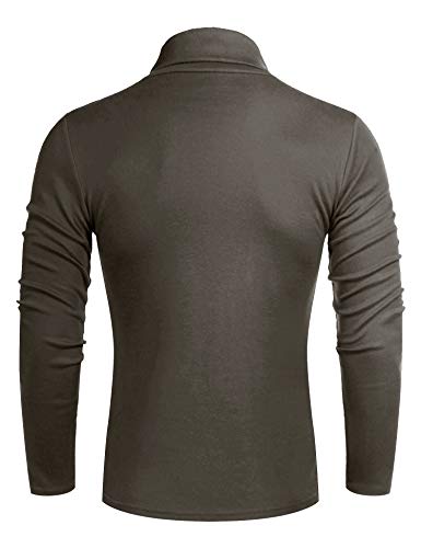 Poriff Men's Slim Fit Long Sleeve Tops T-Shirt Knitted Pullover Turtleneck Sweater Brown L - Image 3